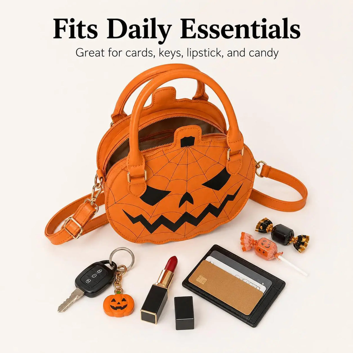 Spooky Jack‑O‑Lantern Pumpkin Crossbody Bag Novelty Spiderweb Stitching Handbag🎃