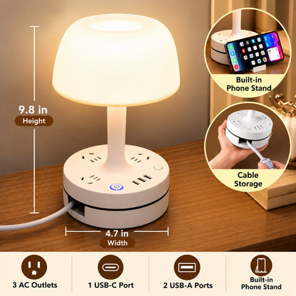 Bedside Lamp with Charging Station – 3-in-1 Nightstand Light, Power & Style