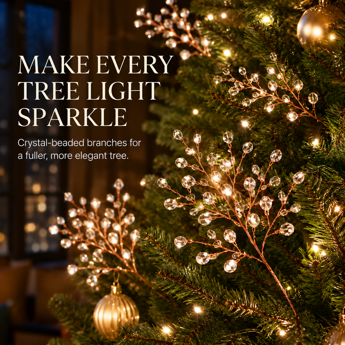 ✨ Crystal Beaded Christmas Tree Branch Picks – Instant Sparkle & Fuller Holiday Décor