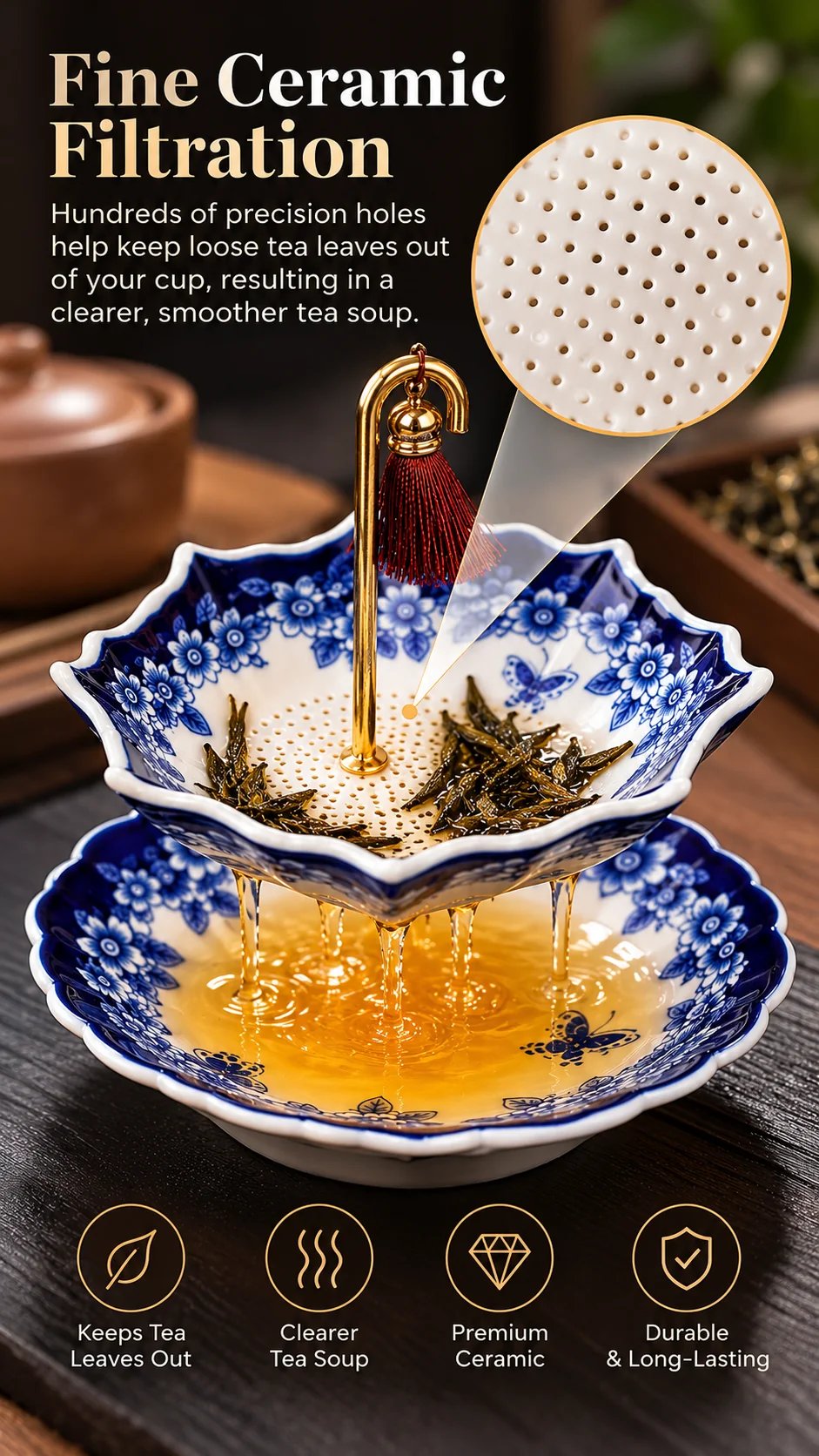 Umbrella Porcelain Ceramic Tea Strainer