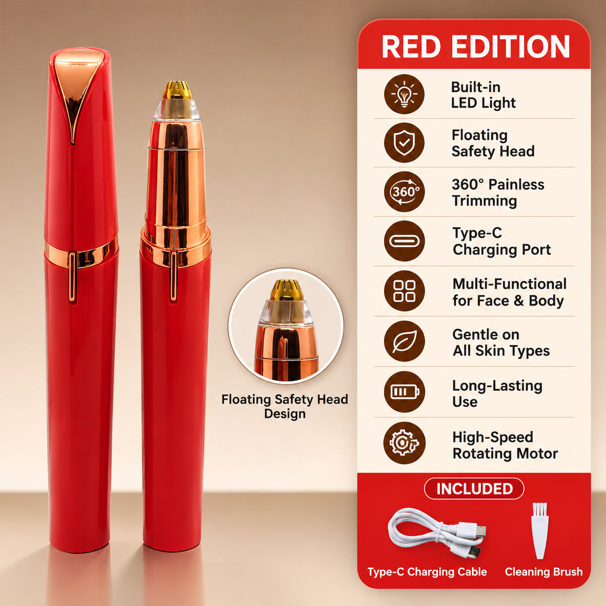 ⏰Electric Eyebrow Trimmer Pen with LED Light – USB Rechargeable Precision Hair Remover