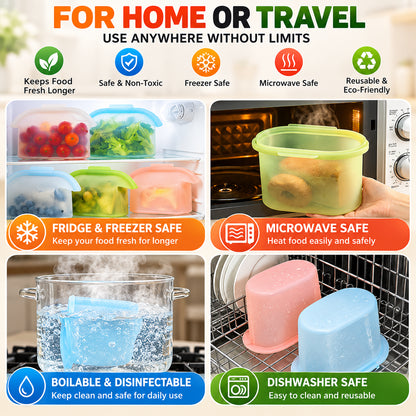 Reusable Silicone Food Storage Bags – Wide-Opening, Stand-Up, Leakproof & Refrigerator-Safe