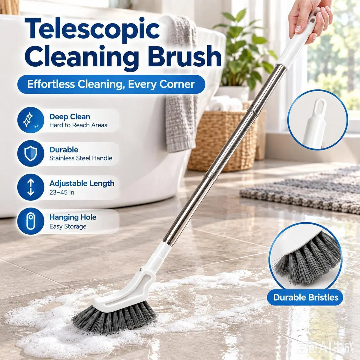 🧹Telescopic Crevice Cleaning Brush – Long Handle Gap Cleaner for Bathroom, Toilet, Floors & Windows