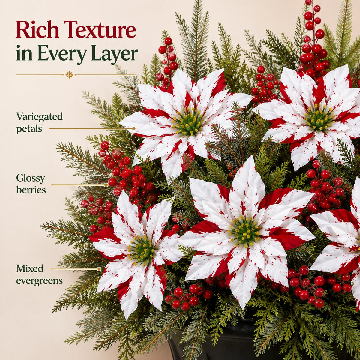 🔥Last Day 50% OFF🌺🎄Christmas Poinsettia Planter Inserts – Red & White Holiday Floral Picks