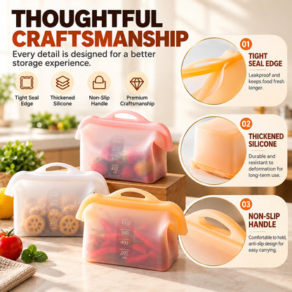 Reusable Silicone Food Storage Bags – Wide-Opening, Stand-Up, Leakproof & Refrigerator-Safe