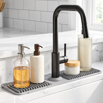 Cuttable Silicone Faucet Splash Guard Mat – Auto-Drain Quick Dry Drip Collector Tray