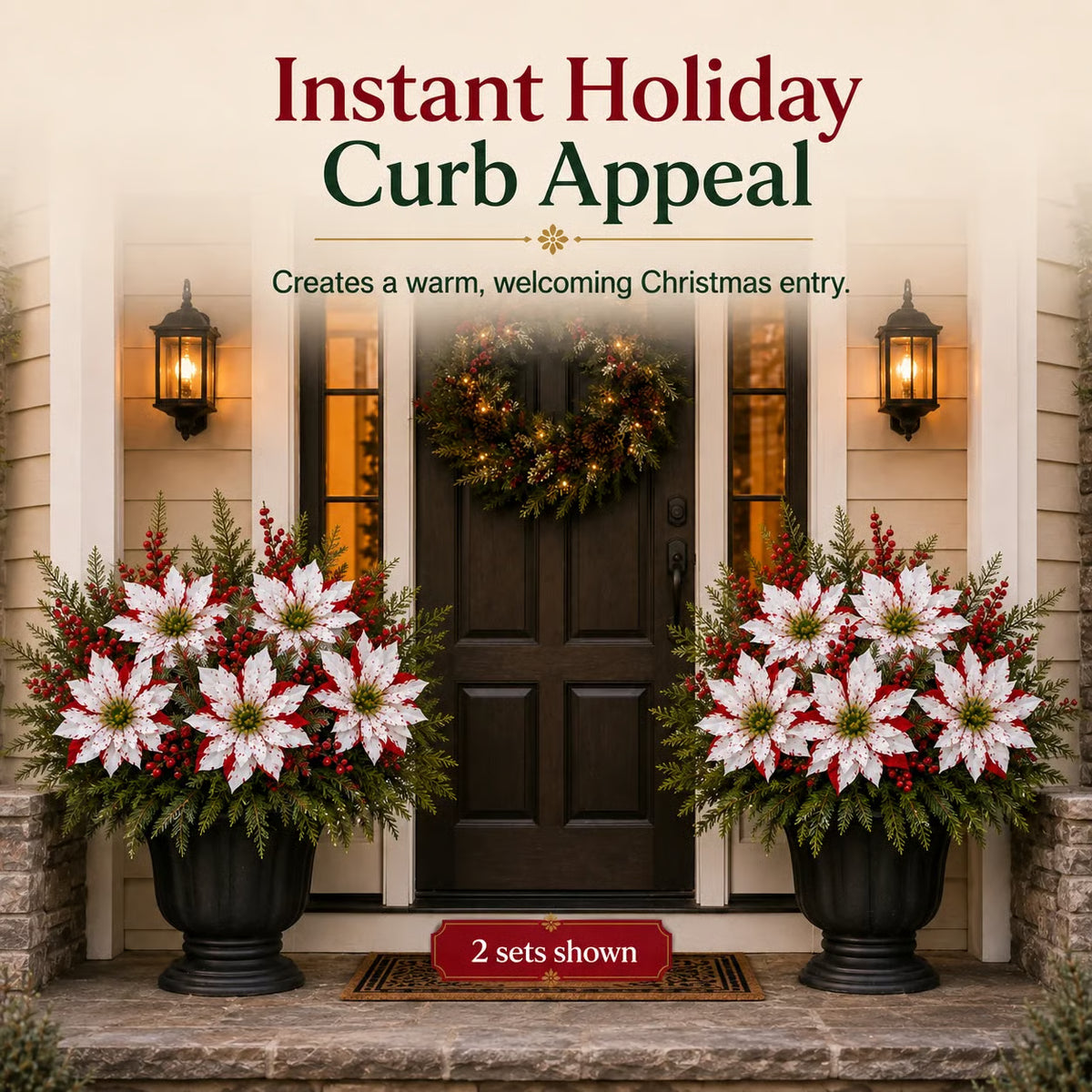 🔥Last Day 50% OFF🌺🎄Christmas Poinsettia Planter Inserts – Red & White Holiday Floral Picks