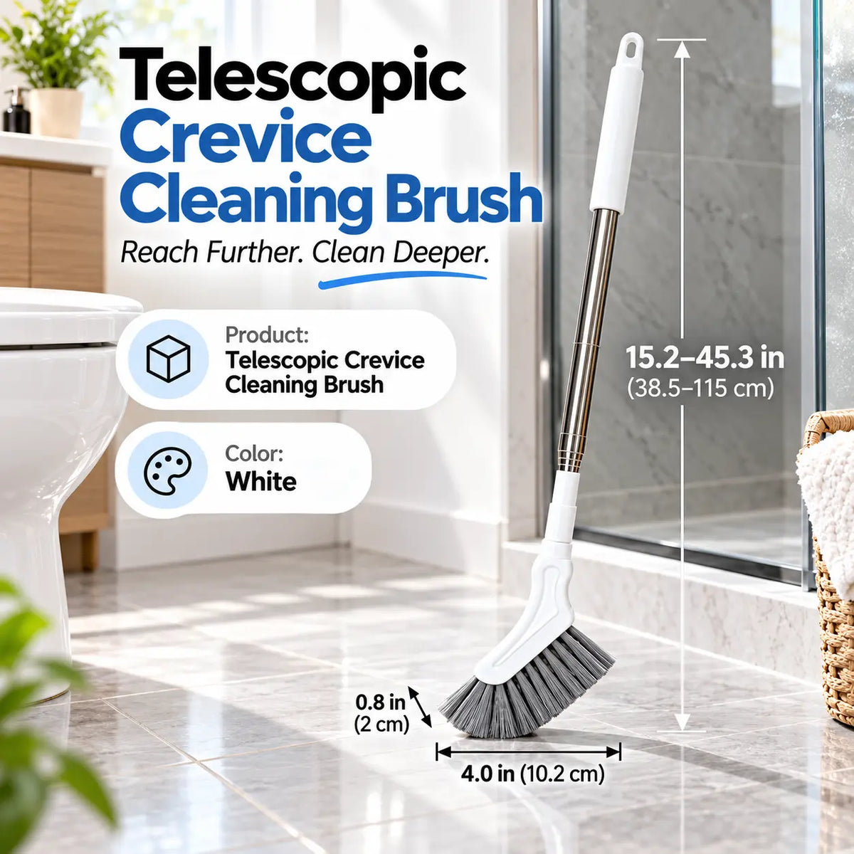 🧹Telescopic Crevice Cleaning Brush – Long Handle Gap Cleaner for Bathroom, Toilet, Floors & Windows