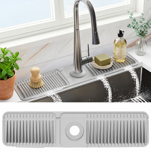 Cuttable Silicone Faucet Splash Guard Mat – Auto-Drain Quick Dry Drip Collector Tray