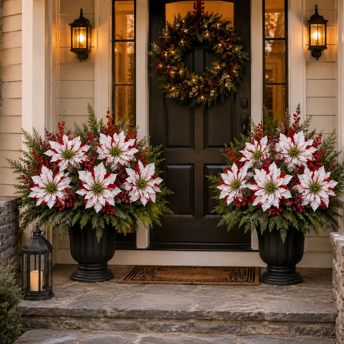 🔥Last Day 50% OFF🌺🎄Christmas Poinsettia Planter Inserts – Red & White Holiday Floral Picks