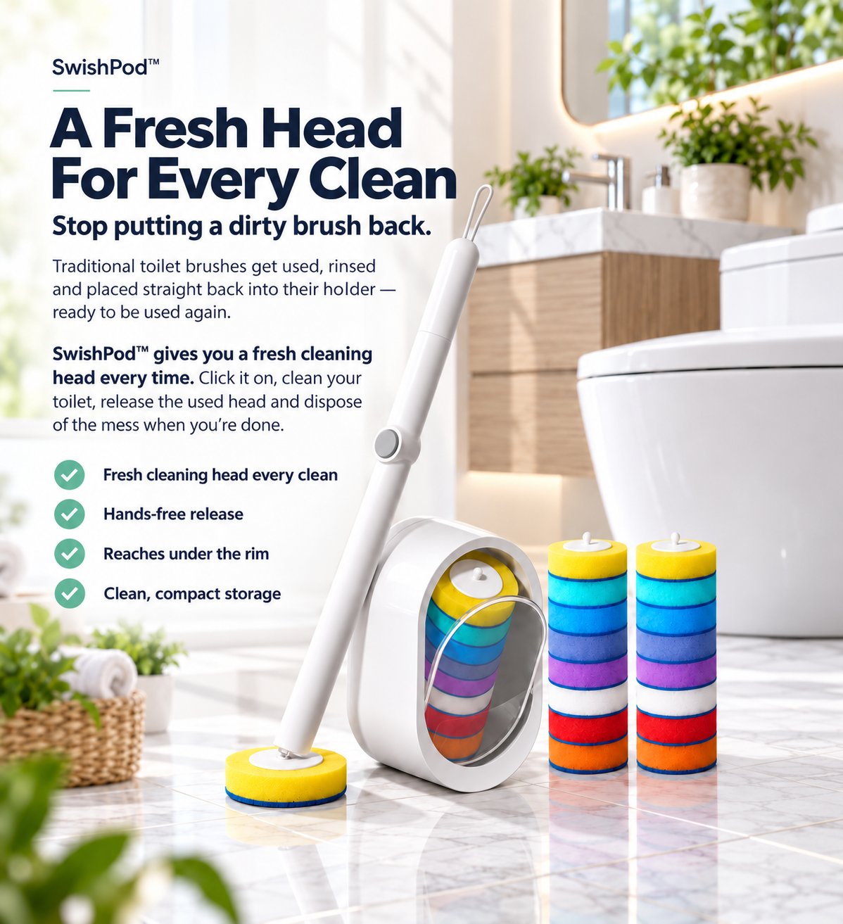 Disposable Toilet Brush for a Cleaner Bowl Without a Dirty Brush Sitting by Your Toilet
