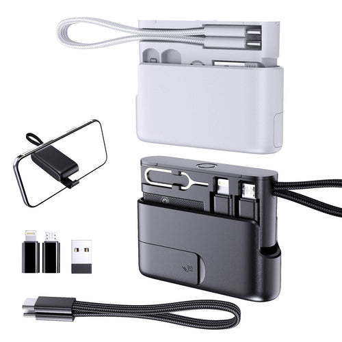 🔌 Pocket Travel Cable Kit – USB-C Cable, 3 Adapters, SIM/TF Storage & Phone Stand
