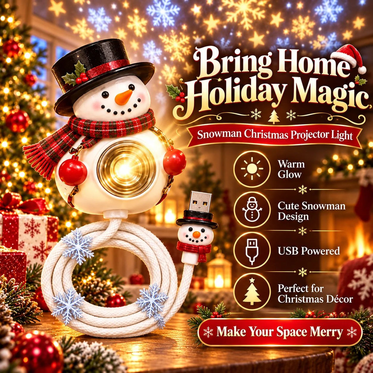 ❄️ Snowman Christmas Projector Light – Turn Any Cozy Corner Festive