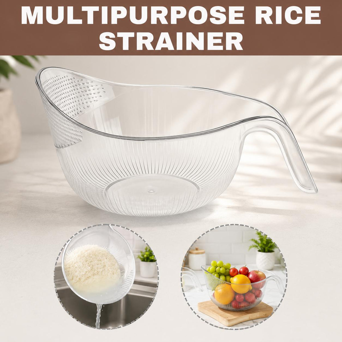 Multifunction Rice Strainer Bowl with Handle