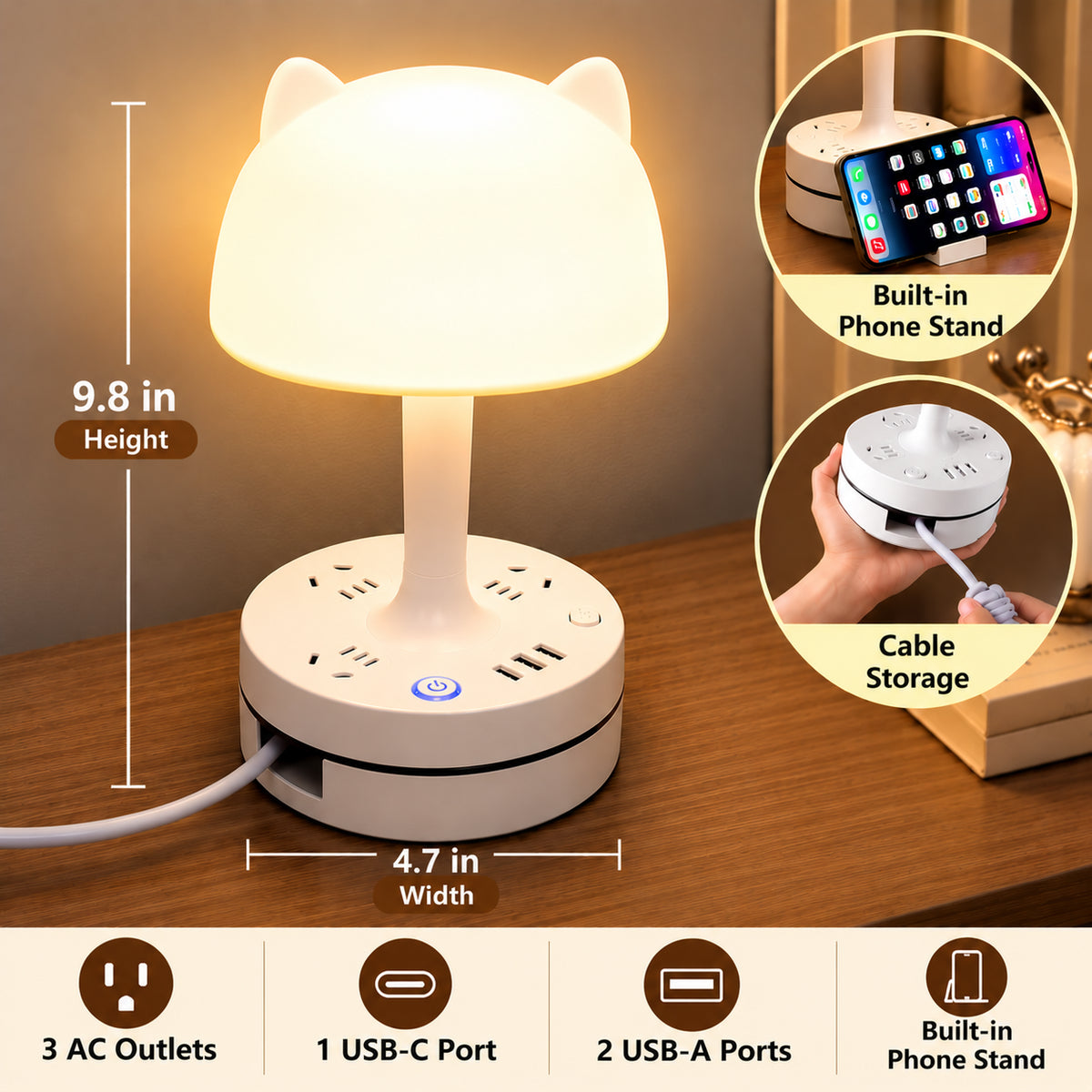 Bedside Lamp with Charging Station – 3-in-1 Nightstand Light, Power & Style