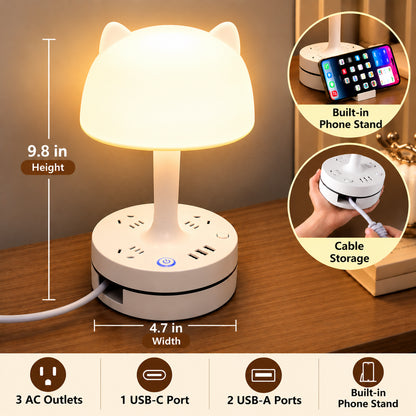 Bedside Lamp with Charging Station – 3-in-1 Nightstand Light, Power & Style