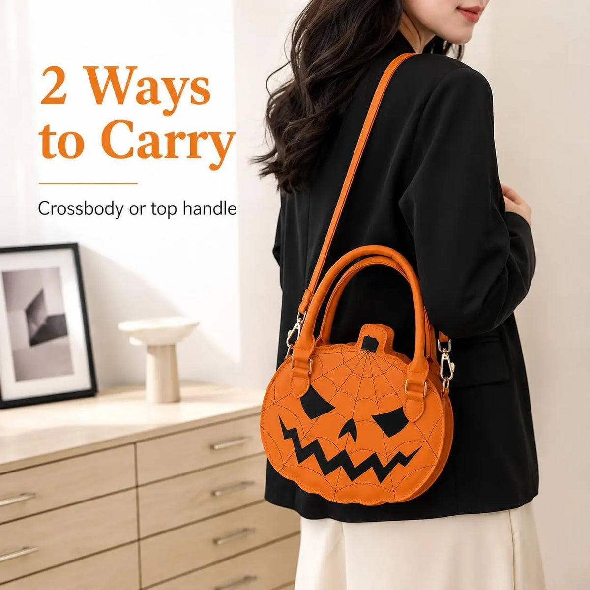 Spooky Jack‑O‑Lantern Pumpkin Crossbody Bag Novelty Spiderweb Stitching Handbag🎃