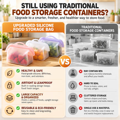 Reusable Silicone Food Storage Bags – Wide-Opening, Stand-Up, Leakproof & Refrigerator-Safe