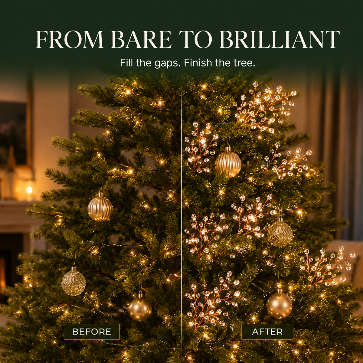 ✨ Crystal Beaded Christmas Tree Branch Picks – Instant Sparkle & Fuller Holiday Décor