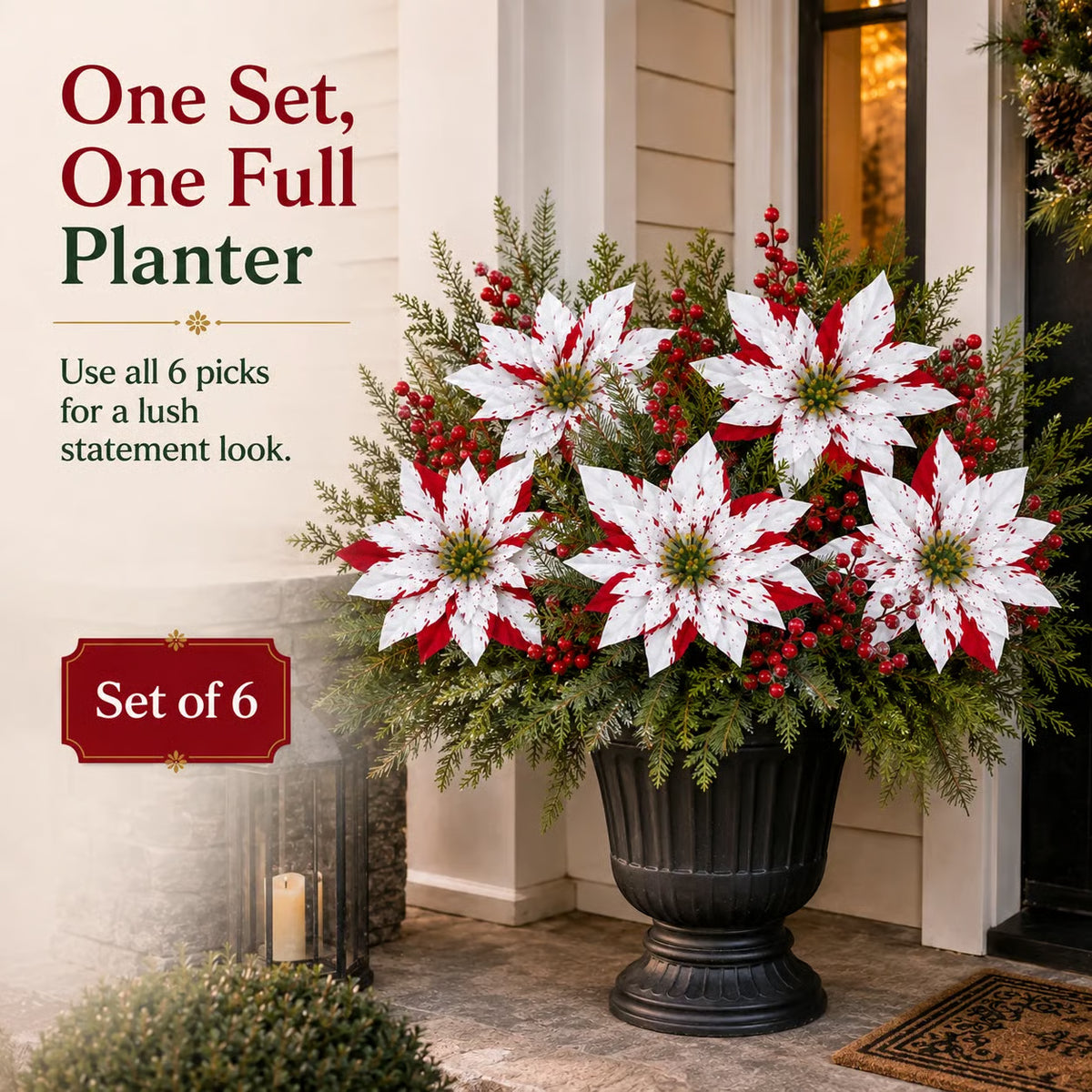 🔥Last Day 50% OFF🌺🎄Christmas Poinsettia Planter Inserts – Red & White Holiday Floral Picks