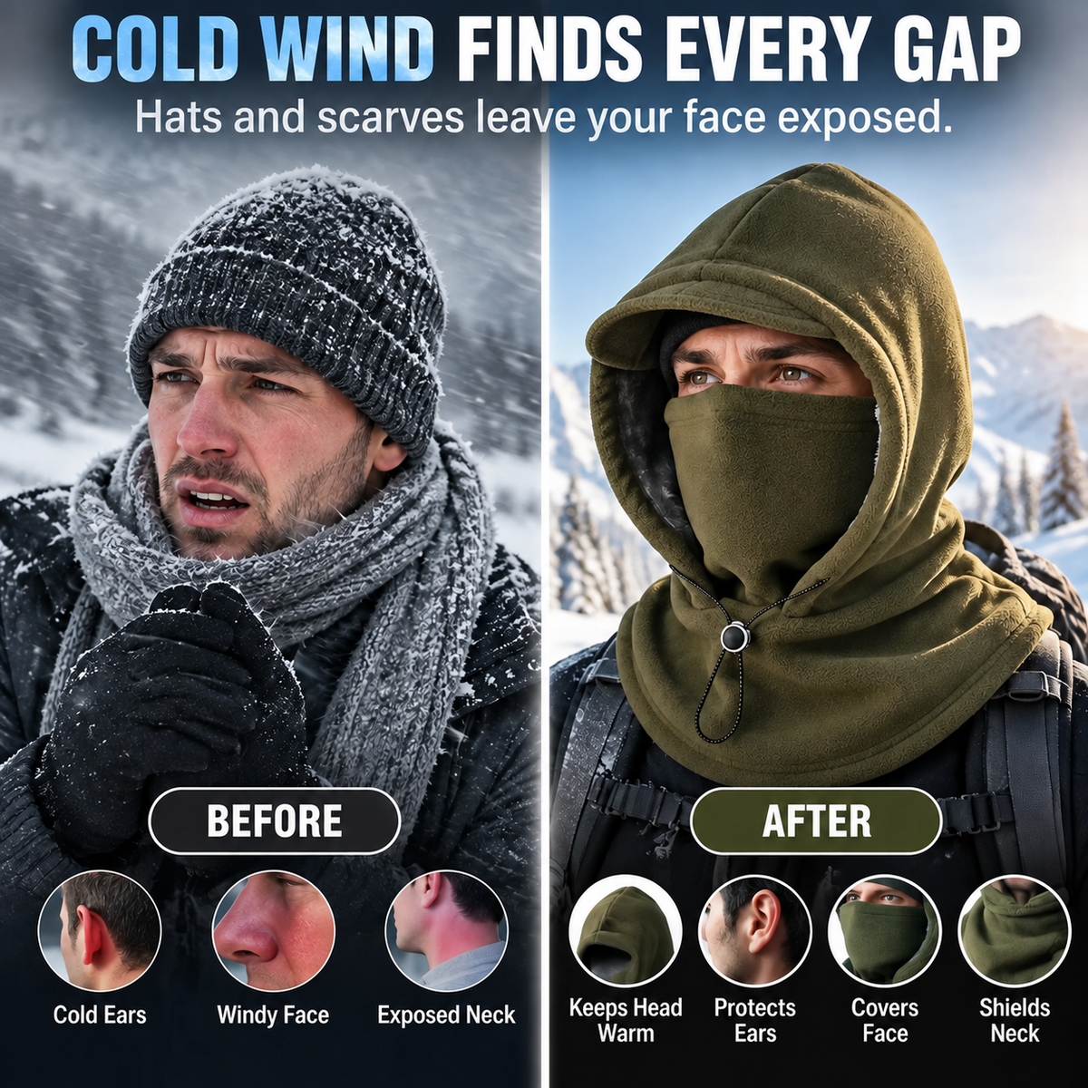 🥶 Fleece Balaclava Hood – Full Face & Neck Winter Protection for Outdoor Adventures