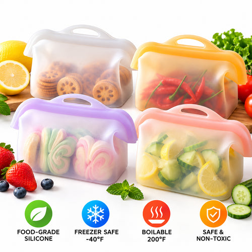 Reusable Silicone Food Storage Bags – Wide-Opening, Stand-Up, Leakproof & Refrigerator-Safe