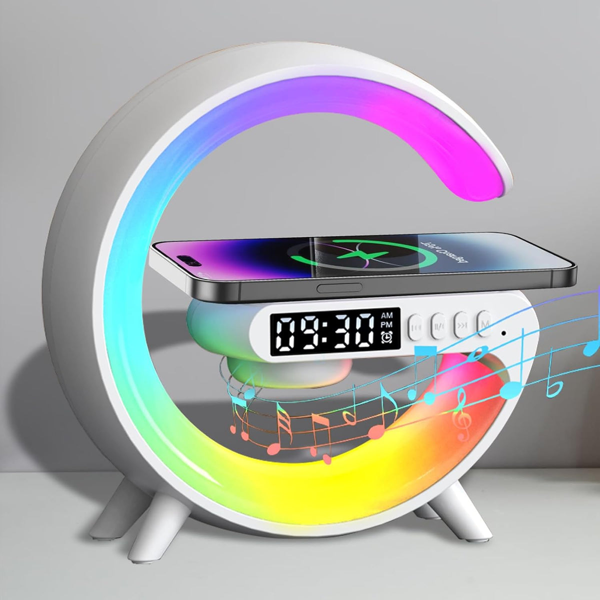 Multifunctional Bluetooth Speaker-Colorful Atmosphere Light Wireless Charging and Clock All-in-one Machine